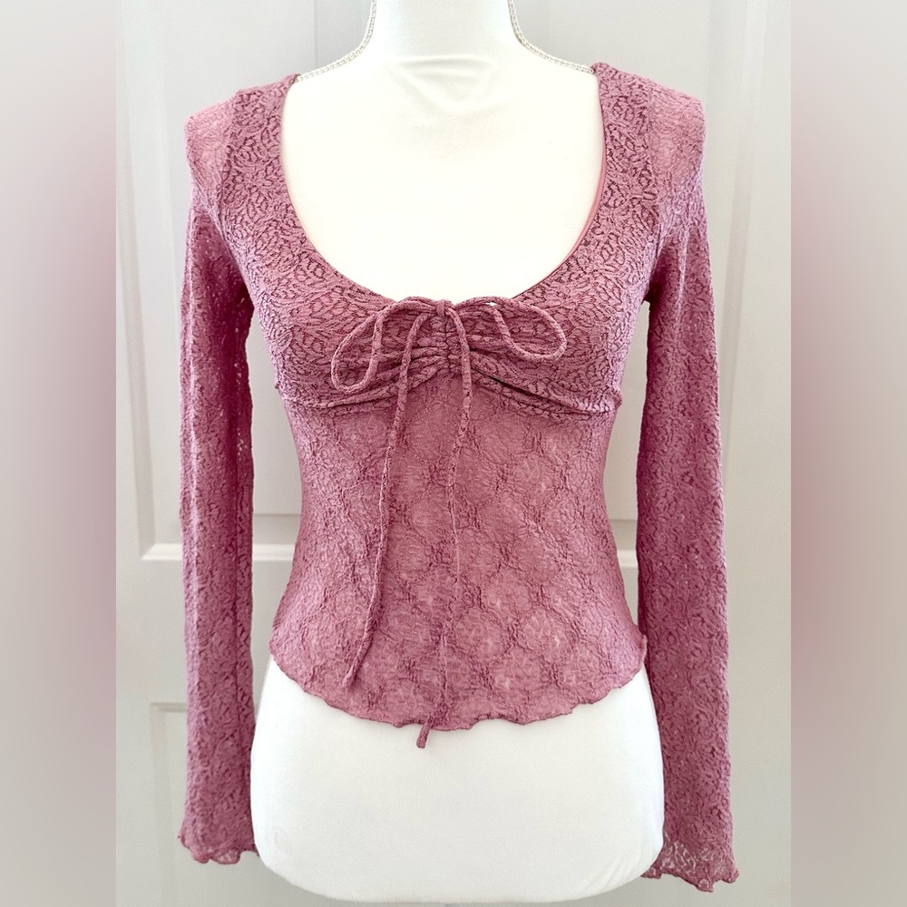 Urban Outfitters Olivia Dusty Rose Pink Lace Kimchi Blue Long Sleeve Top